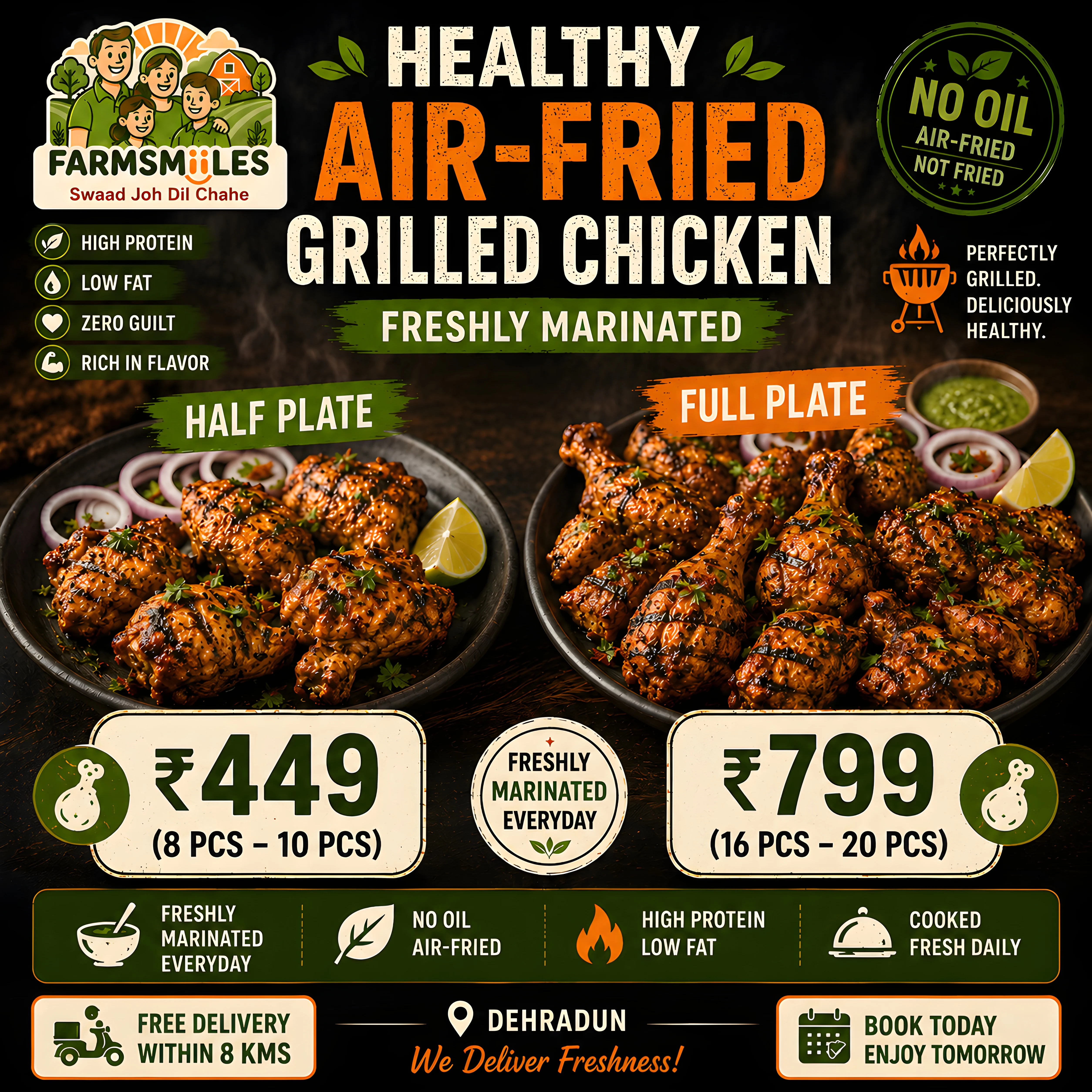 Healthy Air-Fried Grilled Chicken (Freshly Marinated) - Freshly Cooked High Protein Chicken in Dehradun